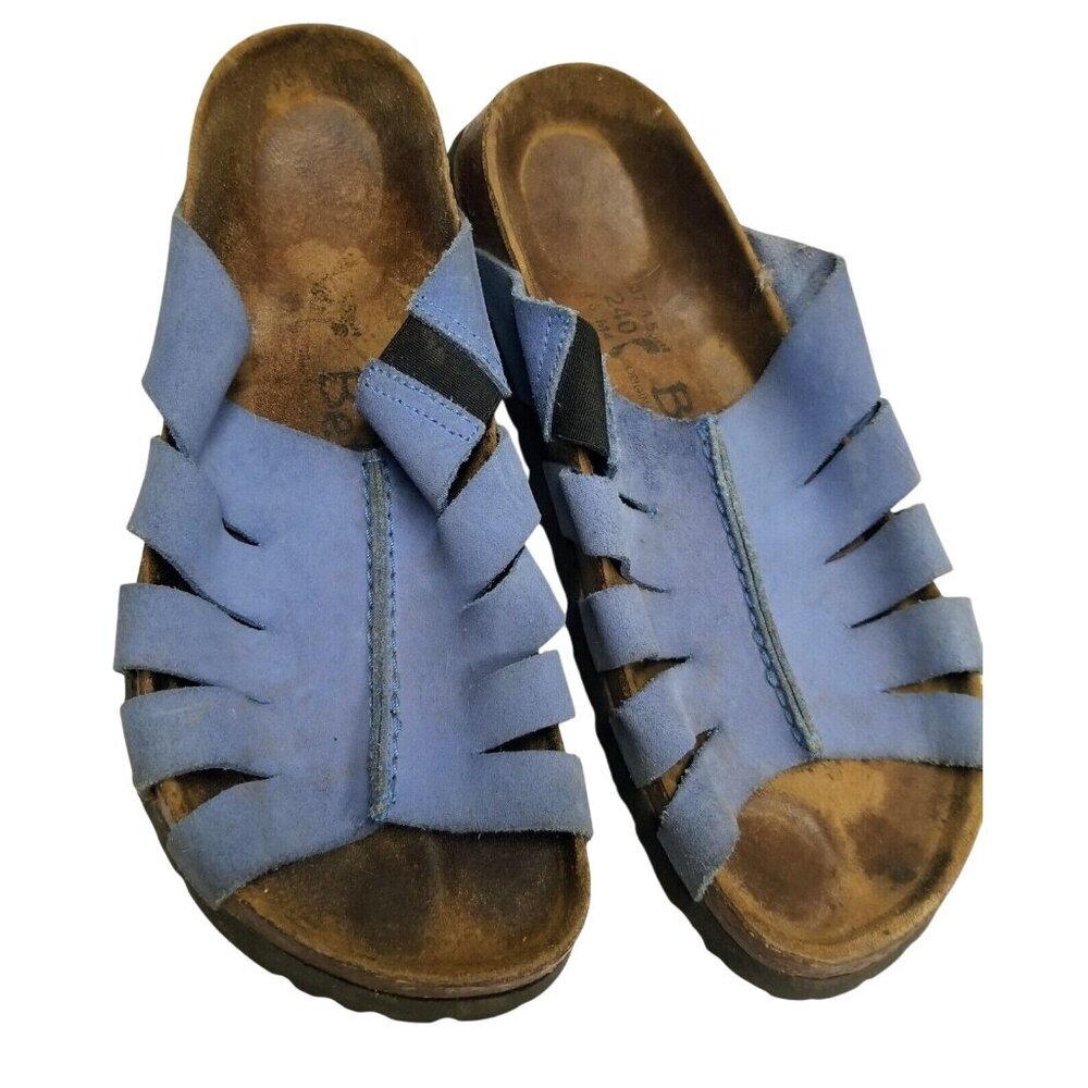Birkenstock Betula Blue Suede Slip On‎ Narrow Cork Footbed Sandals Women's 6 37